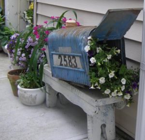 Mailbox on garden bench